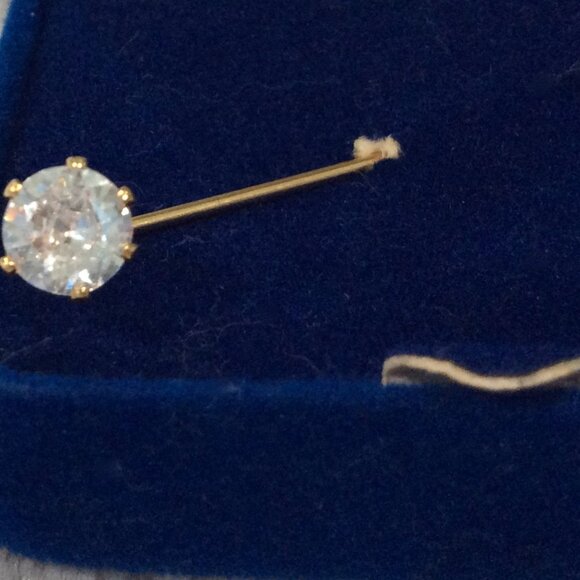 Antique Faux Diamond Gold-Tone Stick Pin in Original Blue Velvet Box - Picture 2 of 2